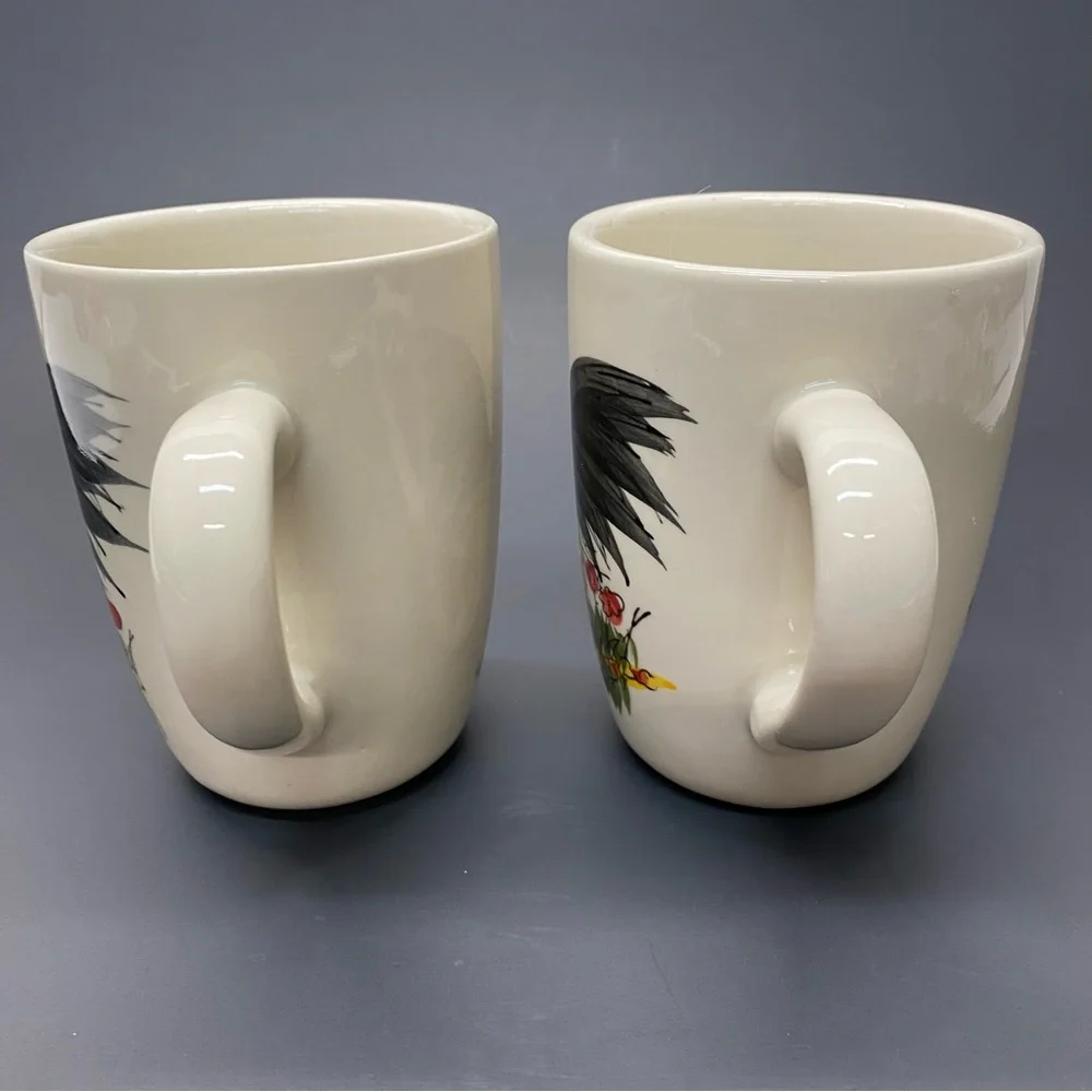 Paula Dean Set of 2 Southern Rooster Coffee Tea Cups Mugs Hand Painted Farmhouse